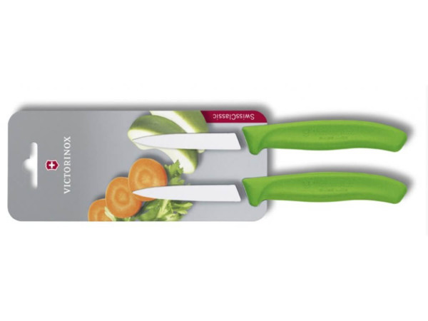 paring knife, SwissClassic, green, 2 pieces blistered