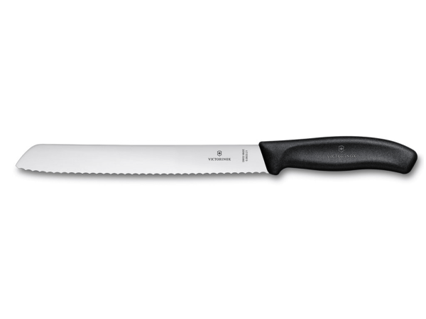 SwissClassic, bread knife, wavy edge, 21 cm, black, Blister
