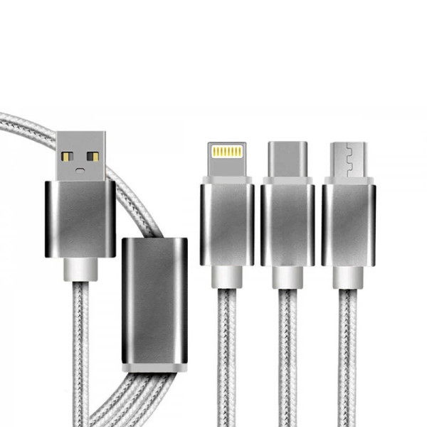 USB LADEKABEL MIT LIGHTNING, USB MICRO UND TYPE-C USB-STECKER