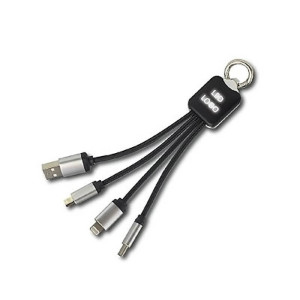 3 in 1 NETZKABEL MIT LED-LOGO, USB AUF MICRO-USB, LIGHTNING, USB TYPE-C - Reklamnepredmety