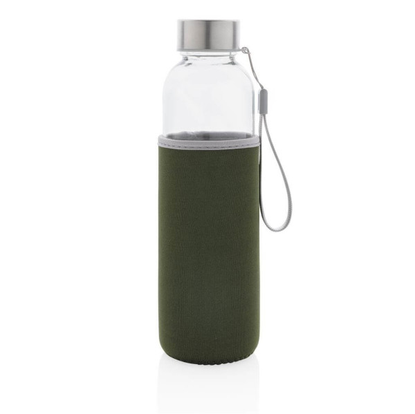 Glasflasche mit Neopren-Sleeve, grün