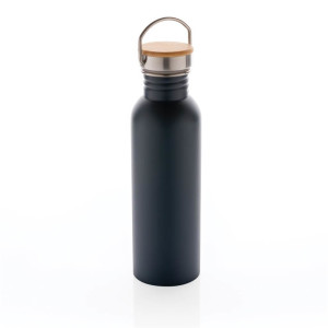 Moderne Stainless-Steel Flasche mit Bambusdeckel, grün - Reklamnepredmety