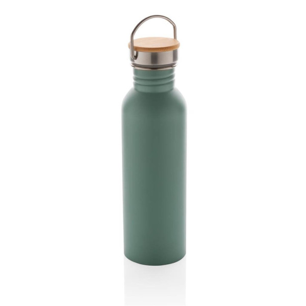 Moderne Stainless-Steel Flasche mit Bambusdeckel, grün