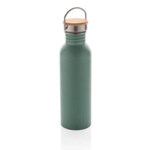 Moderne Stainless-Steel Flasche mit Bambusdeckel, grün - Reklamnepredmety