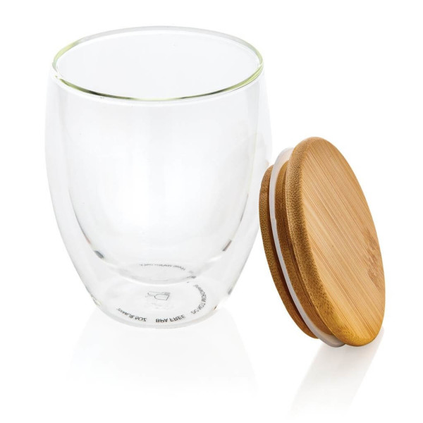 Doppelwandiges Borosilikatglas mit Bambusdeckel 250ml, trans