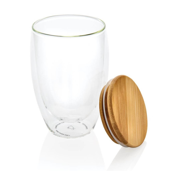 Doppelwandiges Borosilikatglas mit Bambusdeckel 350ml, trans