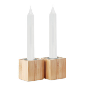 Sada 2 sviečok a svietnikov z bambusu  PYRAMIDE - Reklamnepredmety