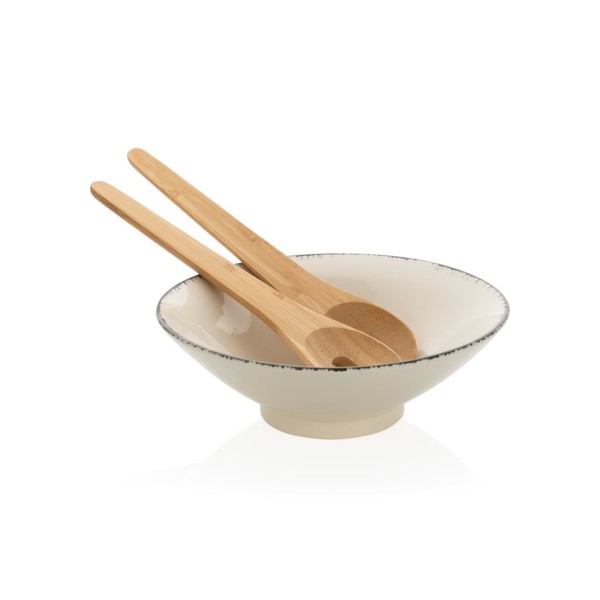 Ukiyo Salatschüssel Mit Bambus Salatbesteck, weiß