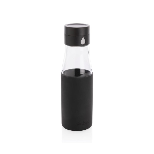Ukiyo Trink-Tracking-Flasche aus Glas mit Hülle, braun