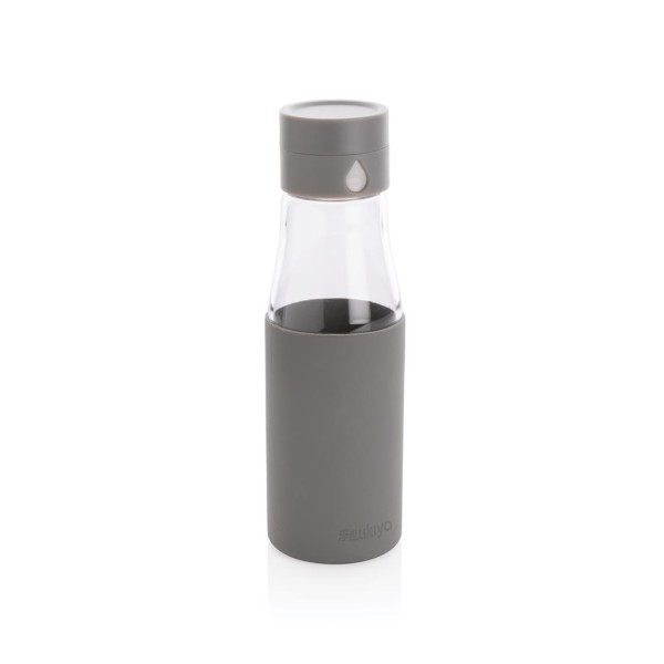 Ukiyo Trink-Tracking-Flasche aus Glas mit Hülle, braun