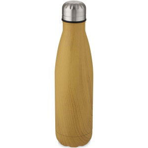 Nerezová fľaša s vákuovou izoláciou s objemom 500 ml s drevenou potlačou Cove - Reklamnepredmety