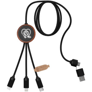 Nabíjací kábel 3v1 z rPET so svietiacim logom a okrúhlym dreveným puzdrom SCX.design C37 - Reklamnepredmety
