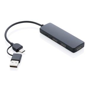 RCS recycelter USB-Hub mit Dual-Input, schwarz - Reklamnepredmety