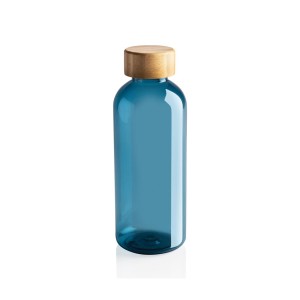 GRS rPET Flasche mit FSC Bambus-Deckel, blau - Reklamnepredmety