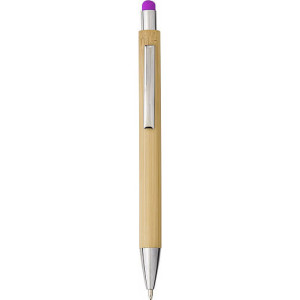 Bambusové kuličkové pero s barevnou špičkou, černá náplň - Reklamnepredmety