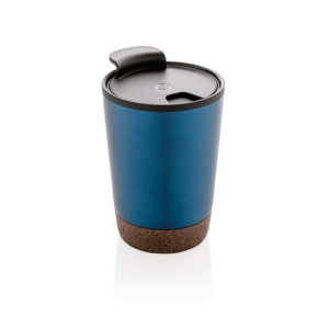 GRS rPP Edelstahl-Kaffeebecher mit Kork, blau - Reklamnepredmety