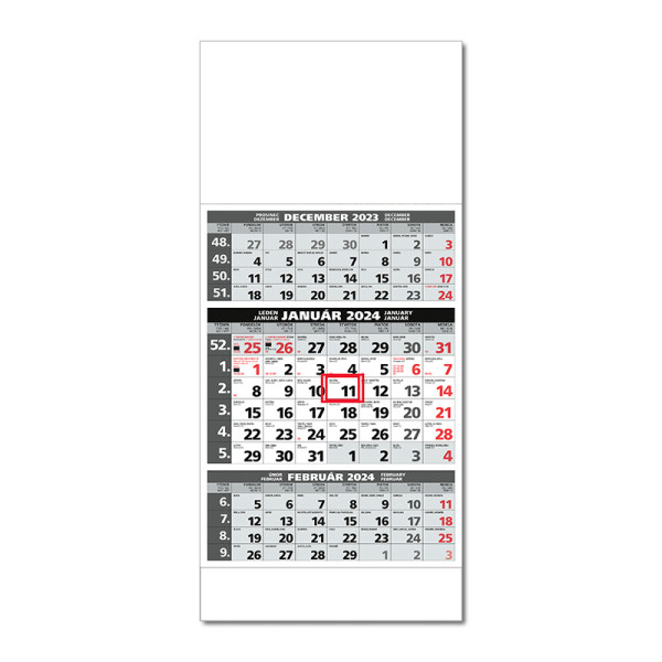 Plánovací kalendár ŠTANDARD 3M sivý 2024  Obrázok H
