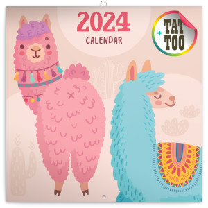 Poznámkový kalendár Šťastné lamy 2024, 30 × 30 cm - Reklamnepredmety