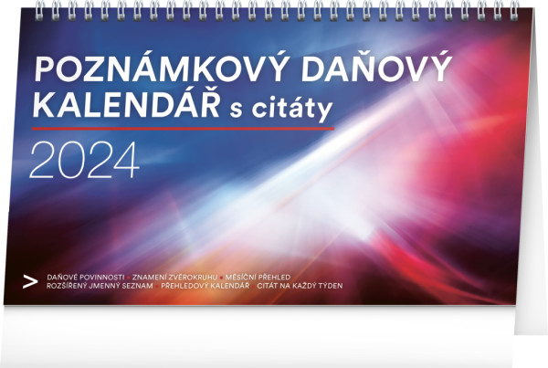 Stolový kalendár Poznámkový daňový s citátmi CZ 2024, 25 × 14,5 cm