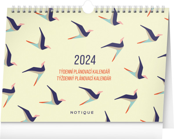 Týždenný plánovací kalendár Vtáčiky s háčikom 2024, 30 × 21 cm