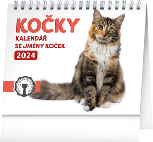 Stolový kalendár Mačky – s menami mačiek 2024, 16,5 × 13 cm - Reklamnepredmety