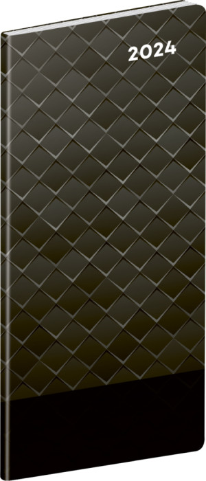 Vreckový diár Čierny kov 2024, plánovací mesačný, 8 × 18 cm - Reklamnepredmety