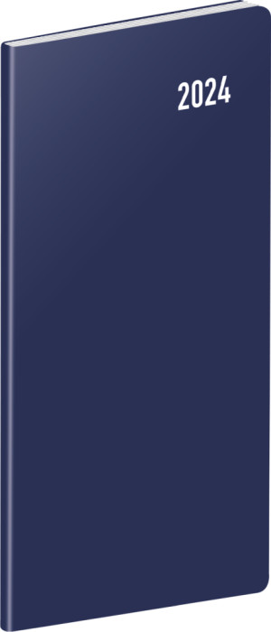 Vreckový diár Modrý 2024, plánovací mesačný, 8 × 18 cm - Reklamnepredmety