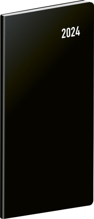 Vreckový diár Čierny 2024, plánovací mesačný, 8 × 18 cm - Reklamnepredmety