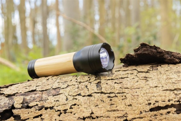 Lucid 3W Taschenlampe aus RCS recycelt. Kunststoff & Bambus, schwarz