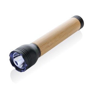 Lucid 5W Taschenlampe aus RCS recyceltem Kunststoff & Bambus, schwarz - Reklamnepredmety