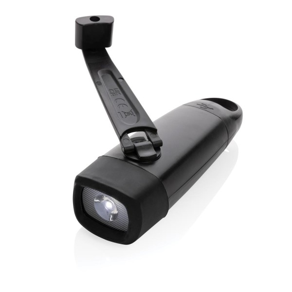 Lightwave USB-Taschenlampe mit Kurbel aus RCS rPlastik, schwarz