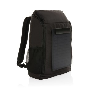 Pedro AWARE™ RPET Deluxe Rucksack mit 5W Solar Panel, schwarz - Reklamnepredmety