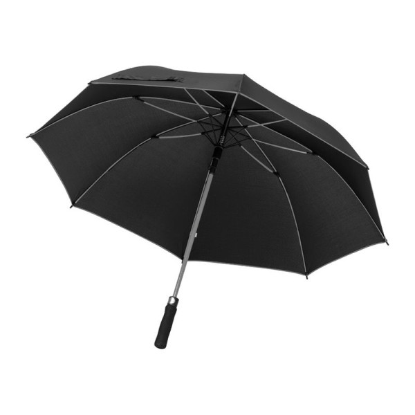 Schwarzer Regenschirm mit farbigem Rahmen