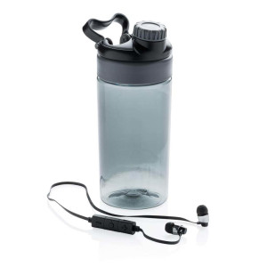 Auslaufsichere Flasche mit kabellosem Kopfhörer, weiß - Reklamnepredmety