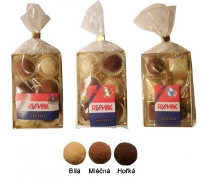 Pralines in a transparent package with a label