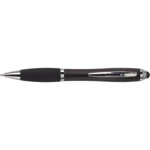 Kugelschreiber mit schwarzem Gummigriff und Stylus, Silber - Reklamnepredmety