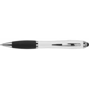 Kugelschreiber mit schwarzem Gummigriff und Stylus, Silber - Reklamnepredmety