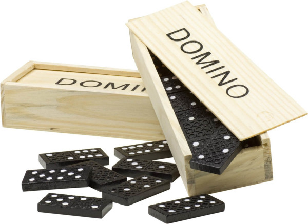Dominospiel in einer Holzkiste, neutral