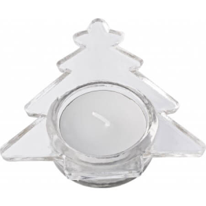 Glass Christmas tree shaped candle holder with white candle,
