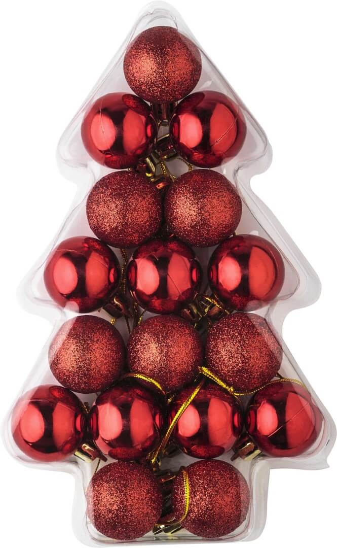 Set of 17 small plastic Christmas balls, Red