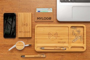 Bambus Schreibtisch-Organizer mit 5W Wireless Charger, braun