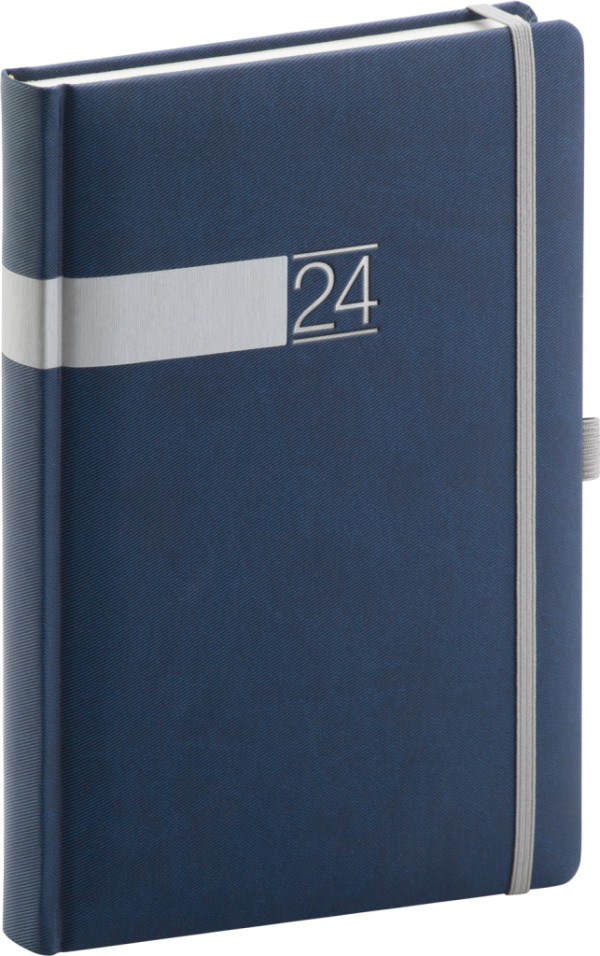 Denný diár Twill 2021, modro-strieborný, 15 × 21 cm