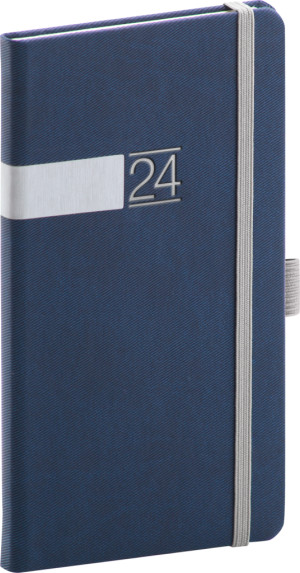 Vreckový diár Twill 2021, modro-strieborný, 9 × 15,5 cm