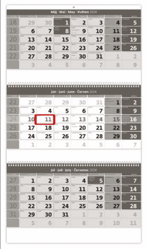 Trojmesačný kalendár šedý so špirálou a s menným kalendáriom - Reklamnepredmety