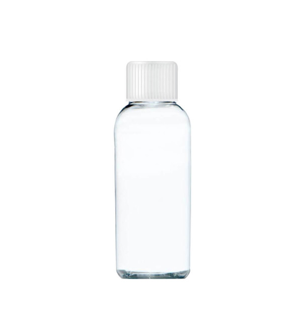 Transparente Flasche mit einem weißen Verschluss von 50 ml